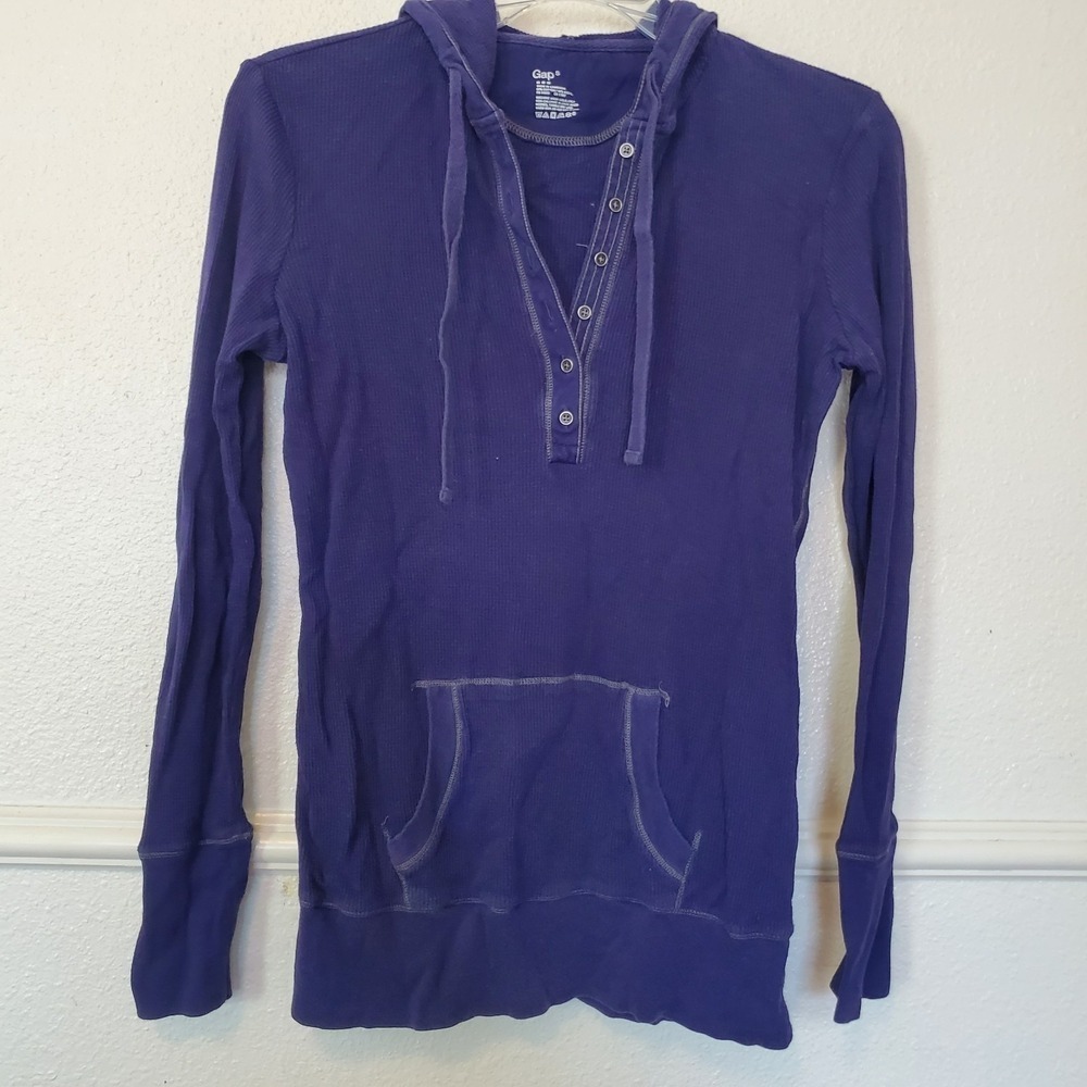 Gap Purple Waffle Knit Henley Hoodie Womens Small Cotton Modal Thermal Pocket